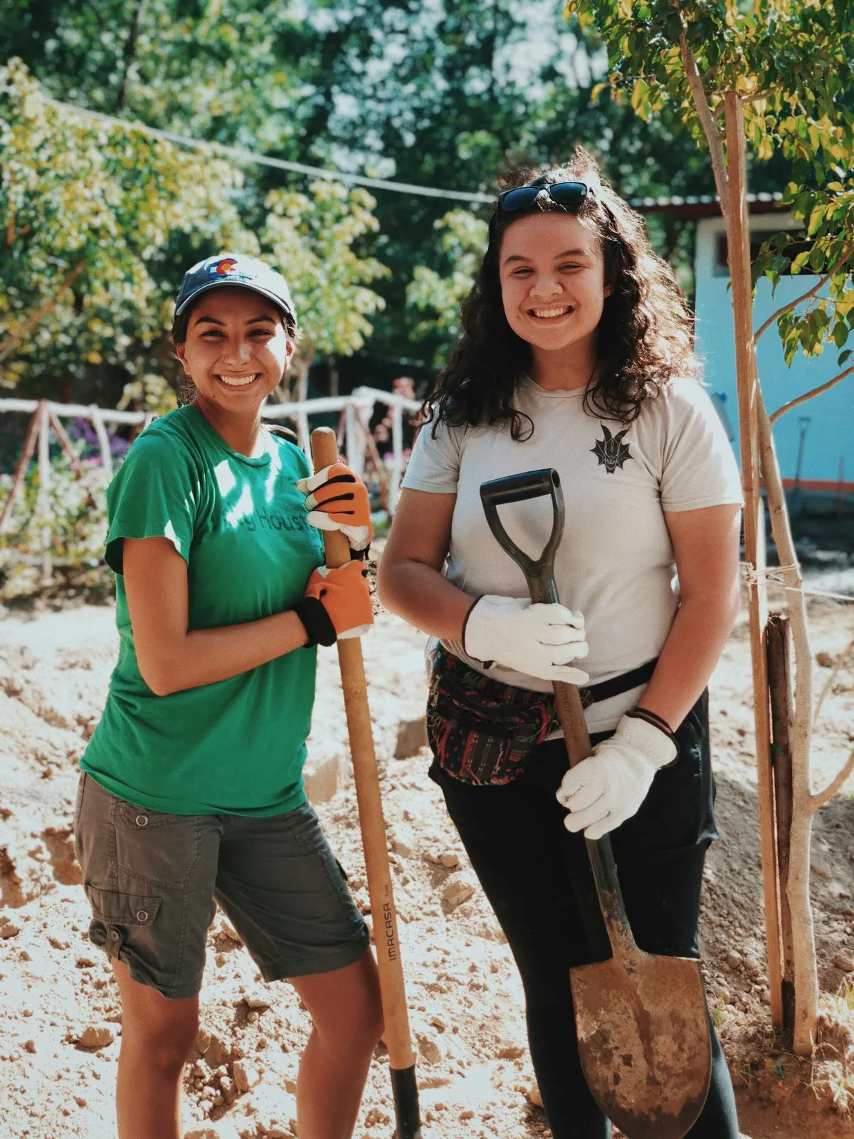 Volunteers working together outdoors